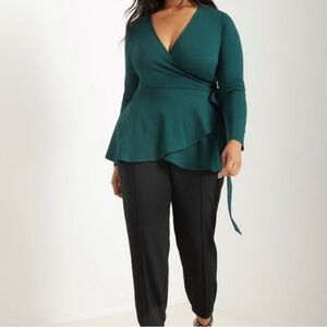 Eloquii Women’s Long Sleeve Green Wrap Top Blouse Size 24